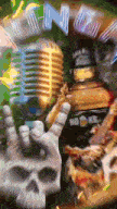 a skull , a hand , a microphone , and a bottle of jack daniel 's whiskey