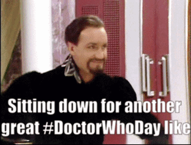 a man with a beard is sitting down for another great # doctor who day like