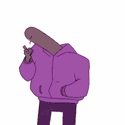 a cartoon of a man in a purple hoodie smoking a cigarette .