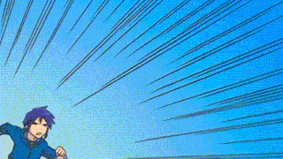 a man with purple hair is running in a comic book style .