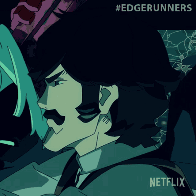 a cartoon of a man with a mustache and a netflix logo