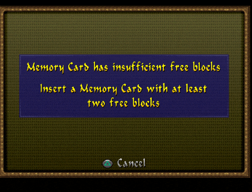 a screen that says memory card has insufficient free blocks