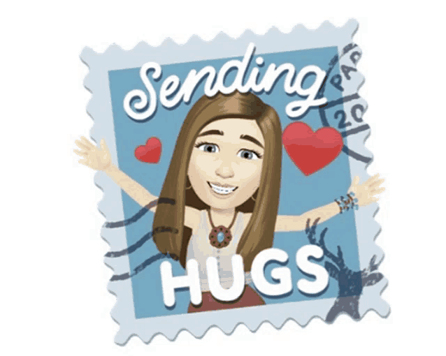 a postage stamp that says sending hugs with a woman on it