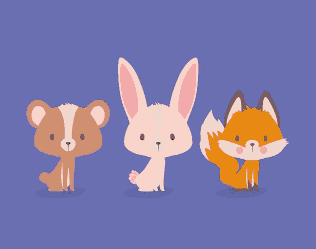 a bear rabbit and fox are sitting next to each other on a blue background