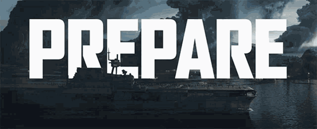 a sign that says prepare with a boat in the background