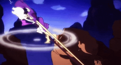 a cartoon character is holding a sword in a circle