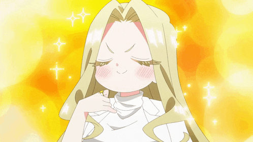 a cartoon girl with long blonde hair is making a call me gesture