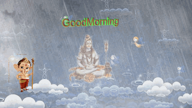a good morning greeting card with a picture of shiva