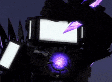 a blurred image of a monster with a purple light coming out of it