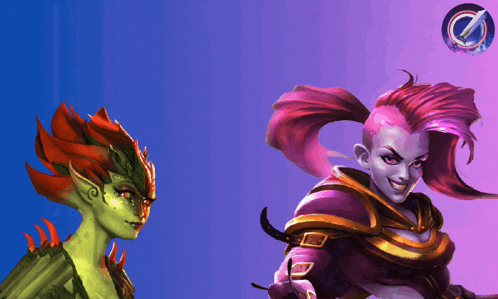 a purple and green cartoon character with a purple background