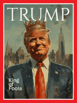a painting of donald trump with a crown on his head