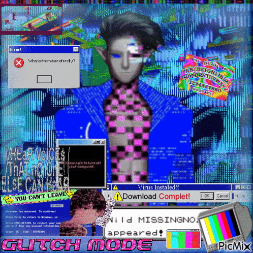a computer screen with a glitch mode displayed on it
