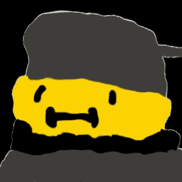 a drawing of a ninja with a yellow face and a gray hat