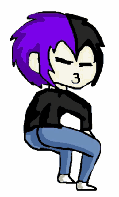 a drawing of a person with purple hair and the number 3