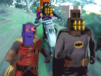 a pixel art of a batman and robin