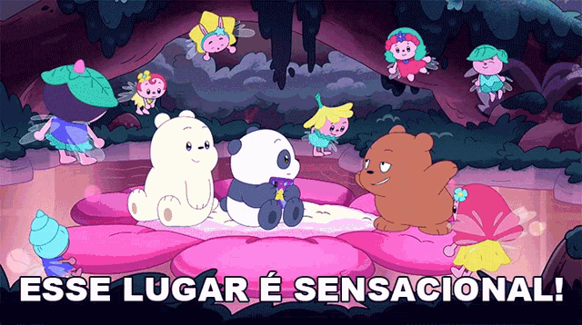 a cartoon scene with the words " esse lugar e sensacional " on the bottom