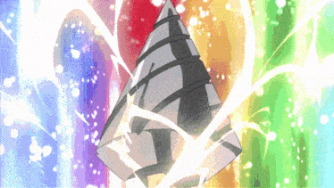 a cartoon drawing of a pyramid with a rainbow background