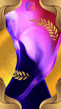 a picture of a purple object with a gold laurel wreath