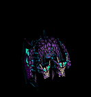 a purple dragon with green wings is flying in the dark .