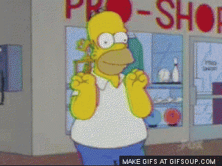 homer simpson is standing in front of a store that says pro shop
