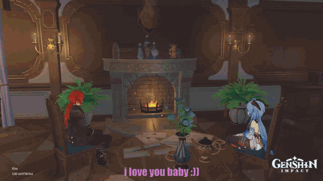 a video game character says " i love you baby " to another character
