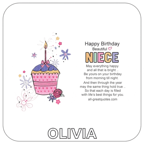 a birthday card for niece olivia with a cupcake and a candle