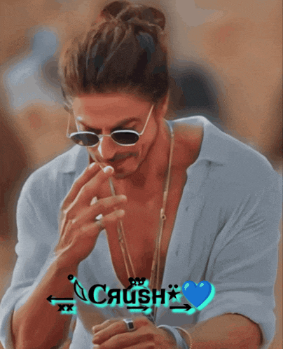 a picture of a man wearing sunglasses and a shirt that says clush on it