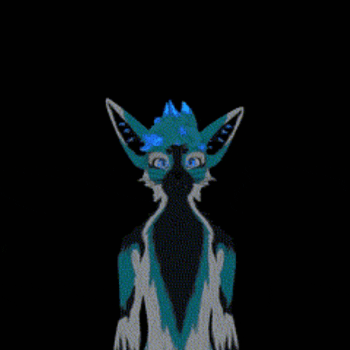 a drawing of a fox with blue eyes and blue horns