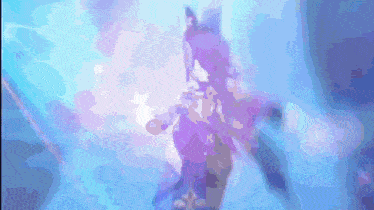 a purple and blue background with a cartoon character