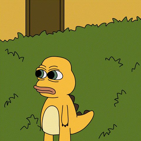 a cartoon of a dinosaur standing in a grassy field