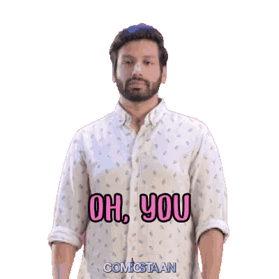 a man in a white shirt is smiling and says oh you