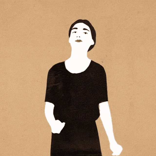 a drawing of a woman in a black shirt with her fist up