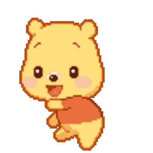 a pixel art illustration of winnie the pooh standing with his arms outstretched