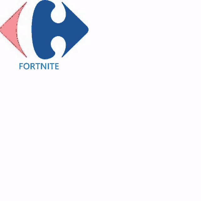 a carrefour logo with a red arrow and the word fortnite underneath it .