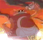 a close up of a cartoon character 's face with a crescent moon .