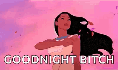 a cartoon of pocahontas saying `` goodnight bitch '' .