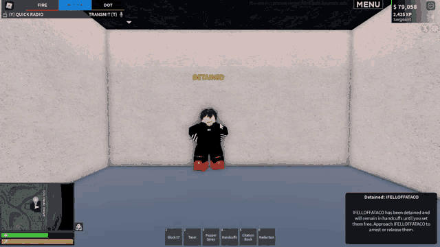a screenshot of a video game that says detained on the screen