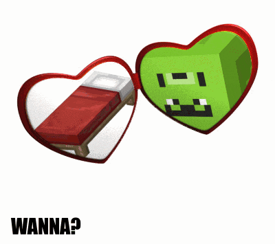 a picture of a bed and a green heart with the word wanna on the bottom