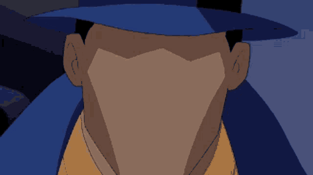 a cartoon character wearing a blue hat and yellow shirt