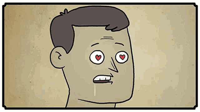 a cartoon drawing of a man with heart eyes