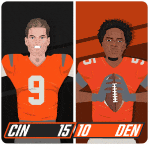 a cartoon drawing of two football players with the number 9 and 10 on their jerseys
