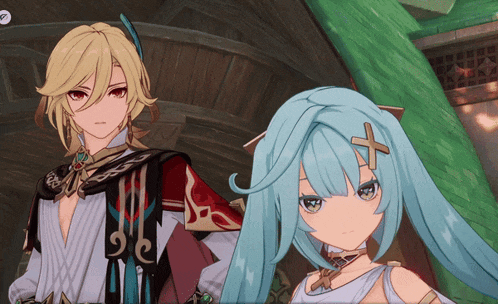 a boy and a girl are standing next to each other in a game