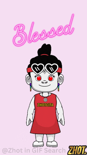 a cartoon character with the word blessed on the top