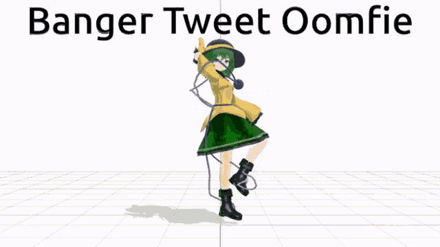 a 3d model of a girl dancing with the words banger tweet oomfie below her