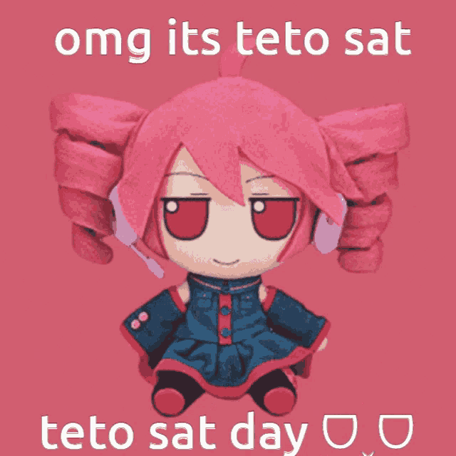 a stuffed doll with headphones and the words " omg its teto sat teto sat day " on the bottom
