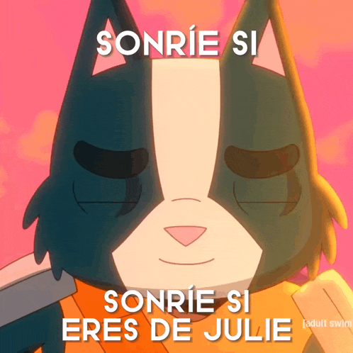 a cartoon cat with the words sonrie si sonrie si eres de julie on it