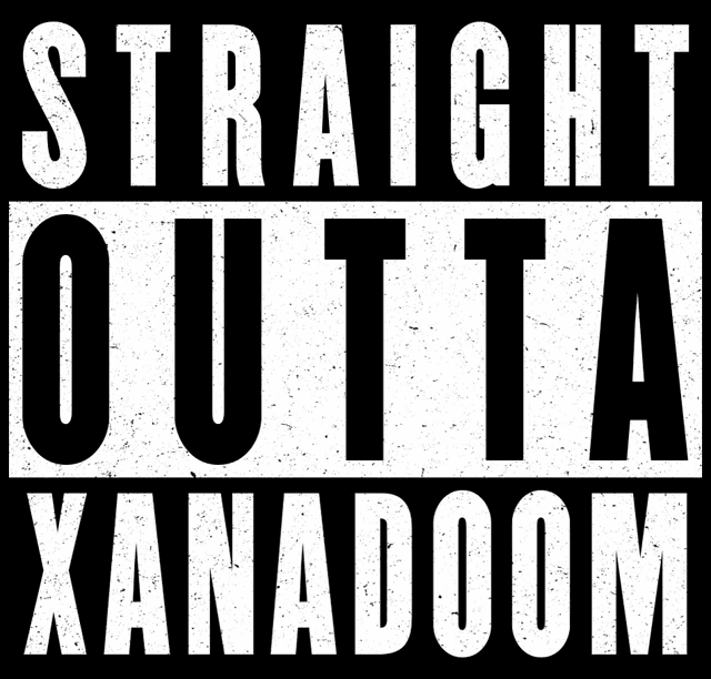 a black and white sign that says straight outta xanaboom