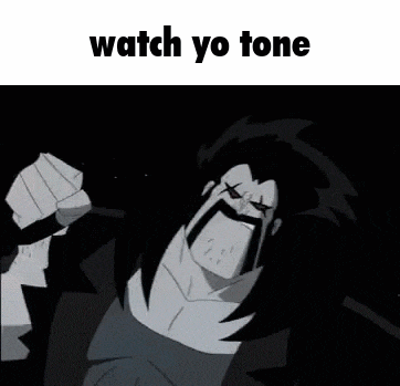 a cartoon character with a mustache is holding a microphone in his hand and says `` watch yo tone '' .