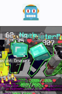 a screenshot of a minecraft game with a robot on the top