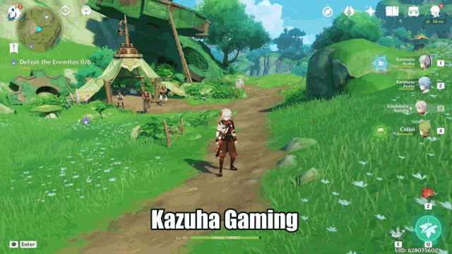 a screenshot of a video game with the words kazuha gaming at the top